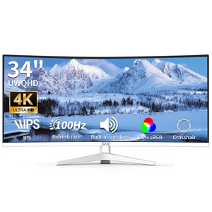 34 Inch Ultrawide Curved Monitor Built in Speakers 4K Gaming Computer Monitor 100Hz, WQHD(3440x1440P) Curved 3800R 21:9 Ultra Wide PC Display, 130% sRGB, HDMI &DP, VESA Mount Compatible-White 34 Inch Ultrawide Curved Monitor Built in Speakers 4K Gaming Computer Monitor 100Hz, WQHD(3440x1440P) Curved 3800R 21:9 Ultra Wide PC Display, 130% sRGB, HDMI &DP, VESA Mount Compatible-White