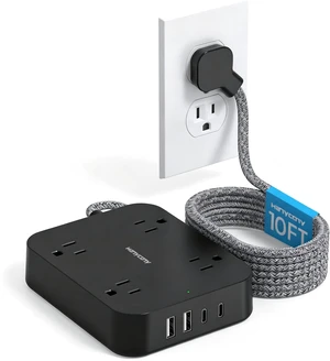 10 Ft Braided Extension Cord, Ultra-Thin Flat Plug, 4 Widely Spaced Outlets 4 USB Ports (2 USB C), Non-Surge Protector Power Strip for Cruise Ship, Travel Essentials, Home Office, Black 10 Ft Braided Extension Cord, Ultra-Thin Flat Plug, 4 Widely Spaced Outlets 4 USB Ports (2 USB C), Non-Surge Protector Power Strip for Cruise Ship, Travel Essentials, Home Office, Black