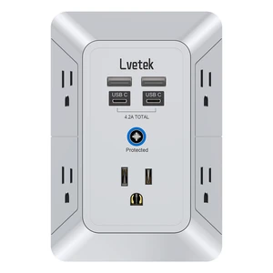 Multi Plug Outlet Surge Protector, Outlet Extender with 5 Outlet and 4 USB Ports(2 USB C), 3-Sided Multiple-Plug Outlet Splitter Wall Charger for Home Travel Office,ETL Listed,Grey Multi Plug Outlet Surge Protector, Outlet Extender with 5 Outlet and 4 USB Ports(2 USB C), 3-Sided Multiple-Plug Outlet Splitter Wall Charger for Home Travel Office,ETL Listed,Grey