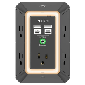 Multi Plug Outlet Surge Protector, 5 Outlets and 4 USB Ports(2 USB-C) and Night Light, 3-Sided Power Strip with Adapter Spaced Outlets for Home, Office, Travel, ETL Listed, Black Multi Plug Outlet Surge Protector, 5 Outlets and 4 USB Ports(2 USB-C) and Night Light, 3-Sided Power Strip with Adapter Spaced Outlets for Home, Office, Travel, ETL Listed, Black