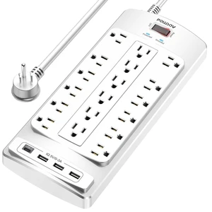 18 Outlets Surge Protector Power Strip - 6 Feet Flat Plug Heavy Duty Extension Cord with 18 Widely Outlets and 4 USB Ports, 2100 Joules, White, ETL Listed 18 Outlets Surge Protector Power Strip - 6 Feet Flat Plug Heavy Duty Extension Cord with 18 Widely Outlets and 4 USB Ports, 2100 Joules, White, ETL Listed