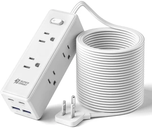 20Ft Extension Cord with Multiple Outlets, Flat Plug Power Strip Long Extension Cord with 6 Outlets, 4 USB Ports(2 USB C), Surge Protector for Home, Office Supplies, Dorm Essentials, White 20Ft Extension Cord with Multiple Outlets, Flat Plug Power Strip Long Extension Cord with 6 Outlets, 4 USB Ports(2 USB C), Surge Protector for Home, Office Supplies, Dorm Essentials, White