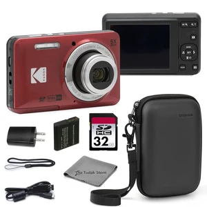 PIXPRO FZ55 Red 16MP CMOS Sensor Digital Camera 5X Optical Zoom 28mm Wide Angle 1080P Full HD Video 2.7" LCD Vlogging Camera Bundle with Tudak Compatible Case, 32GB SD Card & Microfiber Cloth PIXPRO FZ55 Red 16MP CMOS Sensor Digital Camera 5X Optical Zoom 28mm Wide Angle 1080P Full HD Video 2.7" LCD Vlogging Camera Bundle with Tudak Compatible Case, 32GB SD Card & Microfiber Cloth