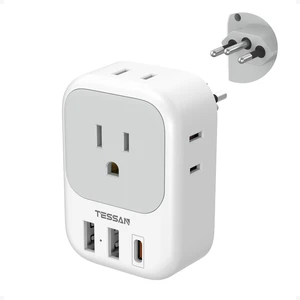 Brazil Power Adapter PD 20W Type N Plug 4 American Outlets, 3 USB Charger (1 USB C Port), US to Brazil Travel Adaptor, For USA to Brazilian Brasil Brazil Power Adapter PD 20W Type N Plug 4 American Outlets, 3 USB Charger (1 USB C Port), US to Brazil Travel Adaptor, For USA to Brazilian Brasil