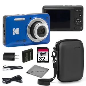 PIXPRO FZ55 Blue 16MP CMOS Sensor Digital Camera 5X Optical Zoom 28mm Wide Angle 1080P Full HD Video 2.7" LCD Vlogging Camera Bundle with Tudak Compatible Case, 32GB SD Card & Microfiber Cloth PIXPRO FZ55 Blue 16MP CMOS Sensor Digital Camera 5X Optical Zoom 28mm Wide Angle 1080P Full HD Video 2.7" LCD Vlogging Camera Bundle with Tudak Compatible Case, 32GB SD Card & Microfiber Cloth