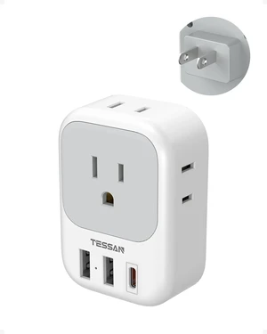 US to Japan Plug Adapter PD 20W, 2 Prong to 3 Prong Adapter 4 Outlets 3 USB Ports (1 USB C), Type A Travel, US to Japan, Philippines, Canada, Mexico, China, Thailand, Anguilla US to Japan Plug Adapter PD 20W, 2 Prong to 3 Prong Adapter 4 Outlets 3 USB Ports (1 USB C), Type A Travel, US to Japan, Philippines, Canada, Mexico, China, Thailand, Anguilla