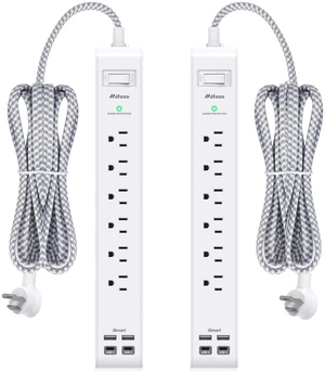 2 Pack Power Strip, 3FT Flat Plug Extension Cord, Surge Protector 6 AC and 4 USB (2 USB C), Overload Protection, 1080J, Desk Charging Station for Home, Office, Dorm, College, ETL Listed 2 Pack Power Strip, 3FT Flat Plug Extension Cord, Surge Protector 6 AC and 4 USB (2 USB C), Overload Protection, 1080J, Desk Charging Station for Home, Office, Dorm, College, ETL Listed