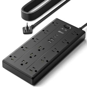 15Ft Extension Cord with Multiple Outlets, Flat Plug Power Strip 2100J, 13AC 2 USB C 2 USB A Charging Ports, Surge Protector, Desk Charging Station, Home Office, College Dorm Room Essentials 15Ft Extension Cord with Multiple Outlets, Flat Plug Power Strip 2100J, 13AC 2 USB C 2 USB A Charging Ports, Surge Protector, Desk Charging Station, Home Office, College Dorm Room Essentials