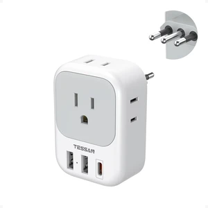 Italy Travel Plug Adapter PD 20W, Type L Adapter for Travel 4 Outlets, 3 USB Ports (1 USB-C), Italy Power Adaptor, US to Chile Rome Uruguay Milan Libya Italy Travel Plug Adapter PD 20W, Type L Adapter for Travel 4 Outlets, 3 USB Ports (1 USB-C), Italy Power Adaptor, US to Chile Rome Uruguay Milan Libya