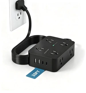 Long Surge Protector Power Strip 15 Ft, Extension Cord Flat Wall Plug 1080J 8 Outlets 4 USB Ports(2 USB C), Wall Mount Outlet Extender Charging Station for Home Office Desk Essentials, Black Long Surge Protector Power Strip 15 Ft, Extension Cord Flat Wall Plug 1080J 8 Outlets 4 USB Ports(2 USB C), Wall Mount Outlet Extender Charging Station for Home Office Desk Essentials, Black