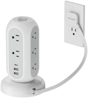 Tower Power Strip Flat Plug with 1050J Surge Protection, 5 Ft, Grey 11 Outlets 3 USB (1 USB C), Surge Protector Power Tower, Retractable Extension Cord with Multiple Outlets for Dorm, Office Tower Power Strip Flat Plug with 1050J Surge Protection, 5 Ft, Grey 11 Outlets 3 USB (1 USB C), Surge Protector Power Tower, Retractable Extension Cord with Multiple Outlets for Dorm, Office