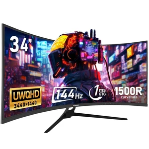 34 Inch Ultrawide Curved 144Hz Gaming Monitor,UWQHD PC Screen 21:9 aspect ratio,3440x1440 Resolution,1500R,99%sRGB,Adaptive Sync,178° Viewing Angle,Display Port 1.4HDMI 2.0,Black 34 Inch Ultrawide Curved 144Hz Gaming Monitor,UWQHD PC Screen 21:9 aspect ratio,3440x1440 Resolution,1500R,99%sRGB,Adaptive Sync,178° Viewing Angle,Display Port 1.4HDMI 2.0,Black