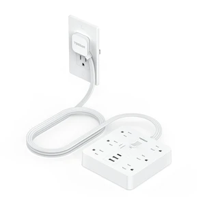 Surge Protector Power Strip, 5Ft Flat Plug Extension Cord, White 6 Outlets and 4 USB Ports (2 USB C), 1700 Joules Surge Protection, Outlet Extender for Home, Office, Dorm Room Essentials Surge Protector Power Strip, 5Ft Flat Plug Extension Cord, White 6 Outlets and 4 USB Ports (2 USB C), 1700 Joules Surge Protection, Outlet Extender for Home, Office, Dorm Room Essentials