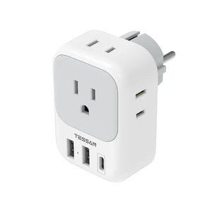 Type E F Plug Adapter, Germany France Power Adapter 3 USB Ports(1 USB C), 4 AC Outlets Travel Adaptor for US to Europe EU Spain Iceland Korea Greece Russia German French Type E F Plug Adapter, Germany France Power Adapter 3 USB Ports(1 USB C), 4 AC Outlets Travel Adaptor for US to Europe EU Spain Iceland Korea Greece Russia German French