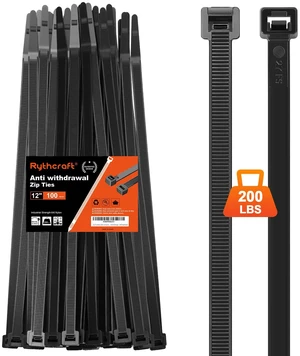 Zip Ties Heavy Duty 14 inch 200 LBS Tensile Strength Cable Ties Extra Large Wire Ties Adjustable Nylon Tie Wraps for Indoor Outdoor Patented Design100 Pack Black Zip Ties Heavy Duty 14 inch 200 LBS Tensile Strength Cable Ties Extra Large Wire Ties Adjustable Nylon Tie Wraps for Indoor Outdoor Patented Design100 Pack Black