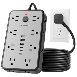 6 FT Surge Protector Power Strip with 6 USB, 16 Outlets, 2400J 3 USB-A & 3 USB-C Ports, 1.7" Wide-Spaced Outlets, 1875W/15A, Flat Plug, 4-Sided Design for Home, Office, Dorm & Gaming 6 FT Surge Protector Power Strip with 6 USB, 16 Outlets, 2400J 3 USB-A & 3 USB-C Ports, 1.7" Wide-Spaced Outlets, 1875W/15A, Flat Plug, 4-Sided Design for Home, Office, Dorm & Gaming