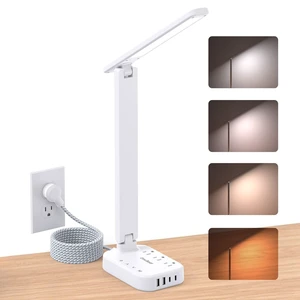 LED Desk Lamp, 10Ft Power Strip with 3 Outlets 4 USB Ports(2 USB C), White 4 Modes 5 Level Brightness Touch Lamp, Small Desk Lamp for Home Office College Dorm Essentials, Study Reading Light LED Desk Lamp, 10Ft Power Strip with 3 Outlets 4 USB Ports(2 USB C), White 4 Modes 5 Level Brightness Touch Lamp, Small Desk Lamp for Home Office College Dorm Essentials, Study Reading Light