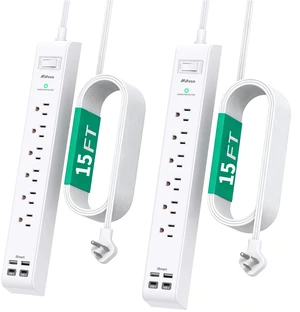 2 Pack Extension Cord 15FT, Power Strip Surge Protector with 6 Outlets and 4 USB Ports (2 USB C), Flat Plug Overload Protection, Extension Cord with Multiple Outlets, Wall Mount for Home Dorm College 2 Pack Extension Cord 15FT, Power Strip Surge Protector with 6 Outlets and 4 USB Ports (2 USB C), Flat Plug Overload Protection, Extension Cord with Multiple Outlets, Wall Mount for Home Dorm College