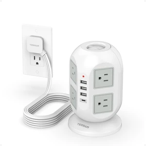 Tower Power Strip 10 ft, Long Flat Extension Cord with Multiple Outlets, 8 AC Outlets with 4 USB Ports (1 USB C), Charging Station with, for Home Office Dorm (Pack of 2) Tower Power Strip 10 ft, Long Flat Extension Cord with Multiple Outlets, 8 AC Outlets with 4 USB Ports (1 USB C), Charging Station with, for Home Office Dorm (Pack of 2)
