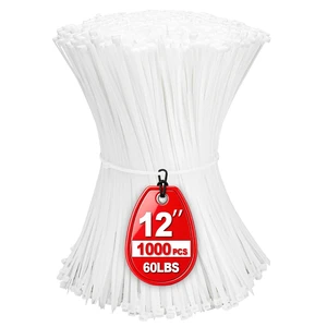 Zip Ties 12 inch, White Zip Ties 1000 Pack, Self-Locking Cable Ties with 60 Pounds Tensile Strength, Plastic Wire Ties for Indoor and Outdoor Use Zip Ties 12 inch, White Zip Ties 1000 Pack, Self-Locking Cable Ties with 60 Pounds Tensile Strength, Plastic Wire Ties for Indoor and Outdoor Use