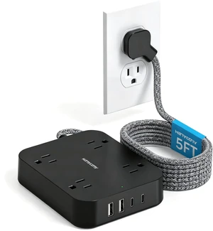 5 Ft Braided Extension Cord, Ultra-Thin Flat Plug, 4 Widely Spaced Outlets 4 USB Ports (2 USB C), Non-Surge Protector Power Strip for Cruise Ship, Travel Essentials, Home Office, Black 5 Ft Braided Extension Cord, Ultra-Thin Flat Plug, 4 Widely Spaced Outlets 4 USB Ports (2 USB C), Non-Surge Protector Power Strip for Cruise Ship, Travel Essentials, Home Office, Black