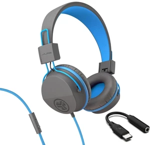 JBuddies Studio, Kids Wired on-Ear Headphones, Bundle with USB-C Adapter, Volume limiting, Foldable, Grey/Blue JBuddies Studio, Kids Wired on-Ear Headphones, Bundle with USB-C Adapter, Volume limiting, Foldable, Grey/Blue