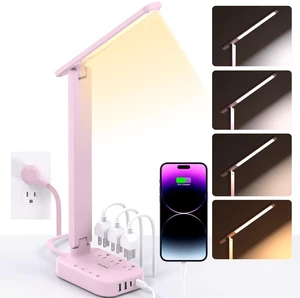 LED Desk Lamp, Power Strip with 4 USB 3 Outlets, Dorm Room Essentials, Pink 4 Modes 5 Level Brightness Touch Lamp, Small Desk Lamp for Home Office College Dorm Essentials, Study Reading Light LED Desk Lamp, Power Strip with 4 USB 3 Outlets, Dorm Room Essentials, Pink 4 Modes 5 Level Brightness Touch Lamp, Small Desk Lamp for Home Office College Dorm Essentials, Study Reading Light