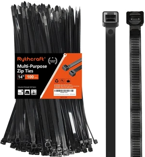 14 Inch Black Zip Ties Heavy Duty, 120 LBS Test Large Cable Ties, 100 Pack Adjustable Self-Locking,0.3" Extra Width, UV-Resistant, UL Listed, Durable Nylon Wire Tie, Indoor Outdoor Use,Patented Design 14 Inch Black Zip Ties Heavy Duty, 120 LBS Test Large Cable Ties, 100 Pack Adjustable Self-Locking,0.3" Extra Width, UV-Resistant, UL Listed, Durable Nylon Wire Tie, Indoor Outdoor Use,Patented Design