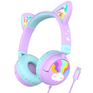 Kids Headphones USB C, Cat Ear LED Light Up for Toddler Girls SafeSound Tech3.0, Wired Foldable, Stereo Sound, Over-Ear Kids Headphones for School/iPad/Tablet/Travel/Gift, Purple Kids Headphones USB C, Cat Ear LED Light Up for Toddler Girls SafeSound Tech3.0, Wired Foldable, Stereo Sound, Over-Ear Kids Headphones for School/iPad/Tablet/Travel/Gift, Purple