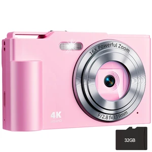 Digital Camera, FHD 4K Digital Point and Shoot Camera with 16X Zoom Anti Shake, 48MP Compact Small Camera with 32GB Card for Boys Girls Kids Mini Pink Digital Camera, FHD 4K Digital Point and Shoot Camera with 16X Zoom Anti Shake, 48MP Compact Small Camera with 32GB Card for Boys Girls Kids Mini Pink