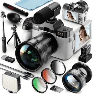 8K 64MP Digital Cameras for Photography,16X Zoom,3 Color Filters (White) 180°Flip ScreenWiFi,Microphone, Tripod, Wide & Macro Lens Kit,2 Batteries, 32GB TF Card,Vlogging and Travel,Beginners 8K 64MP Digital Cameras for Photography,16X Zoom,3 Color Filters (White) 180°Flip ScreenWiFi,Microphone, Tripod, Wide & Macro Lens Kit,2 Batteries, 32GB TF Card,Vlogging and Travel,Beginners