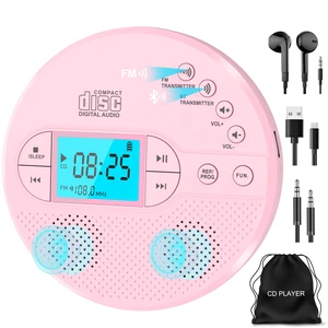 Portable Pink Bluetooth CD Player with FM Transmitter & Headphones 2000mAh Rechargeable with Anti-Skip, Supports CD/MP3, USB/AUX Output, CD Player for Car, Kids, Teens & Gifting Portable Pink Bluetooth CD Player with FM Transmitter & Headphones 2000mAh Rechargeable with Anti-Skip, Supports CD/MP3, USB/AUX Output, CD Player for Car, Kids, Teens & Gifting