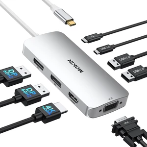 USB C Docking Station Dual DisplayPort, 8 in 1 USB Hub with 2 DP, HDMI, VGA, USB C 2.0, A 2.0, PD Charging Port, Multi Monitor Adapter for Dell/HP Laptops, Silver USB C Docking Station Dual DisplayPort, 8 in 1 USB Hub with 2 DP, HDMI, VGA, USB C 2.0, A 2.0, PD Charging Port, Multi Monitor Adapter for Dell/HP Laptops, Silver