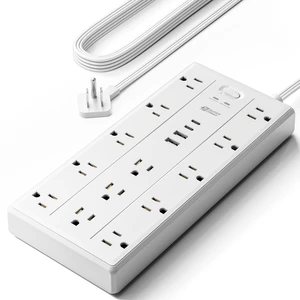 6Ft Extension Cord with Multiple Outlets, Flat Plug Power Strip 2100J, 13AC 2 USB C 2 USB A Charging Ports, Surge Protector, Desk Charging Station, Home Office, College Dorm Room Essentials 6Ft Extension Cord with Multiple Outlets, Flat Plug Power Strip 2100J, 13AC 2 USB C 2 USB A Charging Ports, Surge Protector, Desk Charging Station, Home Office, College Dorm Room Essentials