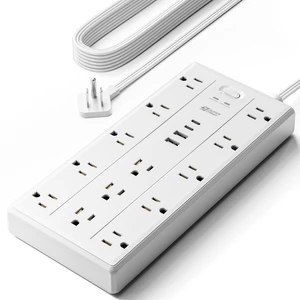 10Ft Extension Cord with Multiple Outlets, Flat Plug Power Strip 2100J, 13AC 2 USB C 2 USB A Charging Ports, Surge Protector, Desk Charging Station, Home Office, College Dorm Room Essentials 10Ft Extension Cord with Multiple Outlets, Flat Plug Power Strip 2100J, 13AC 2 USB C 2 USB A Charging Ports, Surge Protector, Desk Charging Station, Home Office, College Dorm Room Essentials