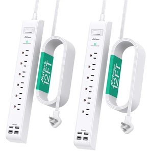 2 Pack Long Extension Cord, 12FT Power Strip Surge Protector with 6 Outlets and 4 USB Ports (2 USB C), Extension Cord with Multiple Outlets, Flat Plug Overload Protection, Wall Mount for Dorm College 2 Pack Long Extension Cord, 12FT Power Strip Surge Protector with 6 Outlets and 4 USB Ports (2 USB C), Extension Cord with Multiple Outlets, Flat Plug Overload Protection, Wall Mount for Dorm College