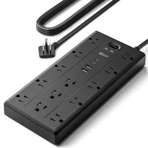 6Ft Extension Cord with Multiple Outlets, Flat Plug Power Strip 2100J, 13AC 2 USB C 2 USB A Charging Ports, Surge Protector, Desk Charging Station, Home Office, College Dorm Room Essentials 6Ft Extension Cord with Multiple Outlets, Flat Plug Power Strip 2100J, 13AC 2 USB C 2 USB A Charging Ports, Surge Protector, Desk Charging Station, Home Office, College Dorm Room Essentials