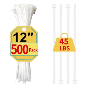 Zip Ties 12 Inch, 500 Pack, White Cable Ties for Multi-Purpose, Nylon/Plastic Wire Ties for Home Improvement, Office & Outdoor Use (Clear-Colored Style), 45lb Tensile Strength Zip Ties 12 Inch, 500 Pack, White Cable Ties for Multi-Purpose, Nylon/Plastic Wire Ties for Home Improvement, Office & Outdoor Use (Clear-Colored Style), 45lb Tensile Strength