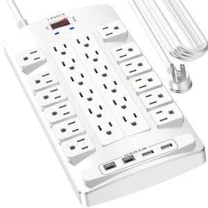 Surge Protector Power Strip - 20Ft Flat Plug Heavy Duty Extension Cord with 24 Outlets and 4 USB Ports(2 USB-C Ports), 4100J, for Home, Office, Dorm, ETL Listed, White Surge Protector Power Strip - 20Ft Flat Plug Heavy Duty Extension Cord with 24 Outlets and 4 USB Ports(2 USB-C Ports), 4100J, for Home, Office, Dorm, ETL Listed, White