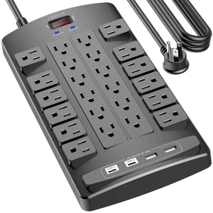 Surge Protector Power Strip - 20Ft Flat Plug Heavy Duty Extension Cord with 24 Outlets and 4 USB Ports(1 USB-C Ports), 4100J, for Home, Office, Dorm, ETL Listed, Black Surge Protector Power Strip - 20Ft Flat Plug Heavy Duty Extension Cord with 24 Outlets and 4 USB Ports(1 USB-C Ports), 4100J, for Home, Office, Dorm, ETL Listed, Black