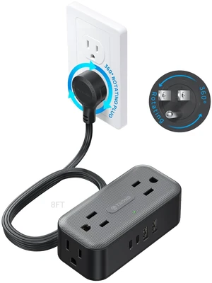 360° Rotating Flat Plug Power Strip 8ft, 4 Widely AC Outlets, Black Flat Extension Cord 4 USB Ports (2 USB C), 10A/1250W, Wall Mount, 900J Surge Protector for Office Travel Dorm Room Essentials 360° Rotating Flat Plug Power Strip 8ft, 4 Widely AC Outlets, Black Flat Extension Cord 4 USB Ports (2 USB C), 10A/1250W, Wall Mount, 900J Surge Protector for Office Travel Dorm Room Essentials