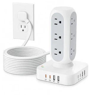 160W Fast Charging Station, Flat Plug Power Strip Tower, 10FT 12 AC Outlets & 8 USB Ports (2 PD USB-C Ports), Compatible for MacBook Pro, iPhone Series 160W Fast Charging Station, Flat Plug Power Strip Tower, 10FT 12 AC Outlets & 8 USB Ports (2 PD USB-C Ports), Compatible for MacBook Pro, iPhone Series