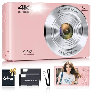 Digital Camera, FHD 4K Autofocus Digital Camera Pink with 64GB SD Card 16X Zoom, 2026 Upgraded Compact Cameras for Photography Point and Shoot Small Camera for Teen Boys Girls Kids Travel Adventures Digital Camera, FHD 4K Autofocus Digital Camera Pink with 64GB SD Card 16X Zoom, 2026 Upgraded Compact Cameras for Photography Point and Shoot Small Camera for Teen Boys Girls Kids Travel Adventures