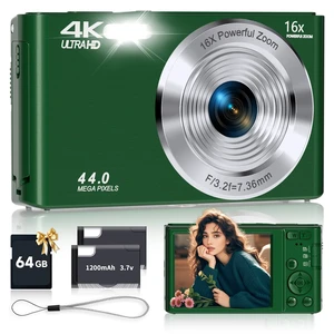 Digital Camera, FHD 4K Autofocus Compact Digital Cameras for Teens, Green Point and Shoot Camera for Kids with 16X Zoom, 64GB SD Card, 2026 Upgraded Small Digital Camera for Boys Girls Teens Kids Gift Digital Camera, FHD 4K Autofocus Compact Digital Cameras for Teens, Green Point and Shoot Camera for Kids with 16X Zoom, 64GB SD Card, 2026 Upgraded Small Digital Camera for Boys Girls Teens Kids Gift