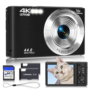 Digital Camera 4K, 2026 Upgrade Black Cameras for Teens, Autofocus Digital Point and Shoot Camera for Kids with 16X Zoom, 64GB SD Card, Compact Small Camera for Boys Girls Teens Kids Gift Digital Camera 4K, 2026 Upgrade Black Cameras for Teens, Autofocus Digital Point and Shoot Camera for Kids with 16X Zoom, 64GB SD Card, Compact Small Camera for Boys Girls Teens Kids Gift