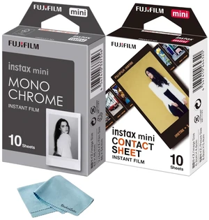 Instax Mini Contact Instant Film 10 Sheets + Mono Chrome 10 Sheets + BluebirdSales Microfiber Cleaning Cloth Creative Photography Bundle (Mini Film Combo) Instax Mini Contact Instant Film 10 Sheets + Mono Chrome 10 Sheets + BluebirdSales Microfiber Cleaning Cloth Creative Photography Bundle (Mini Film Combo)