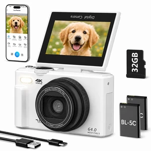 4K Digital Camera for Photography, 64MP Vlogging Camera for YouTube (White) Point and Shoot Camera with WiFi Sharing, 18X Digital Zoom, 3" 180° Flip Screen, 32GB Micro SD Card & 2 Batteries, Pink 4K Digital Camera for Photography, 64MP Vlogging Camera for YouTube (White) Point and Shoot Camera with WiFi Sharing, 18X Digital Zoom, 3" 180° Flip Screen, 32GB Micro SD Card & 2 Batteries, Pink