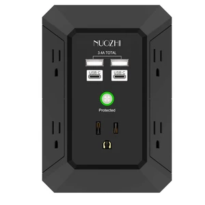 Wall Charger, Surge Protector, 5 Outlet Extender with 4 USB Charging Ports(2USB-C), 3-Sided 1680J Power Strip Multi Plug Adapter Spaced for Home Travel Office, Black Wall Charger, Surge Protector, 5 Outlet Extender with 4 USB Charging Ports(2USB-C), 3-Sided 1680J Power Strip Multi Plug Adapter Spaced for Home Travel Office, Black