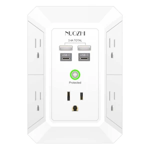 Surge Protector, Wall Charger, 5 Outlet Extender with 4 USB Charging Ports(2USB-C), 3-Sided 1680J Power Strip Multi Plug Adapter Spaced for Home Travel Office, White Surge Protector, Wall Charger, 5 Outlet Extender with 4 USB Charging Ports(2USB-C), 3-Sided 1680J Power Strip Multi Plug Adapter Spaced for Home Travel Office, White