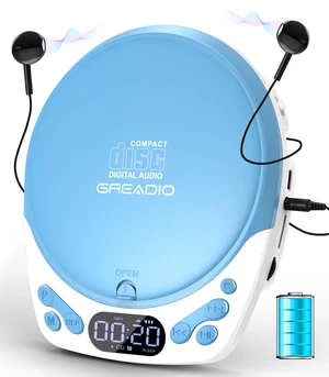 Portable CD Player with Headphones, Rechargeable CD Player for Home Small CD Players with 60s Anti-Skip, Supports CD/MP3/WMA/TF Card/AUX, Lock / Programmable / Timer (White Blue Portable CD Player with Headphones, Rechargeable CD Player for Home Small CD Players with 60s Anti-Skip, Supports CD/MP3/WMA/TF Card/AUX, Lock / Programmable / Timer (White Blue